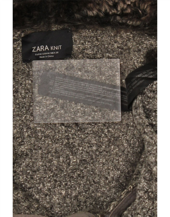 ZARA Womens Hooded Overcoat UK 14 Medium Grey Flecked Acrylic