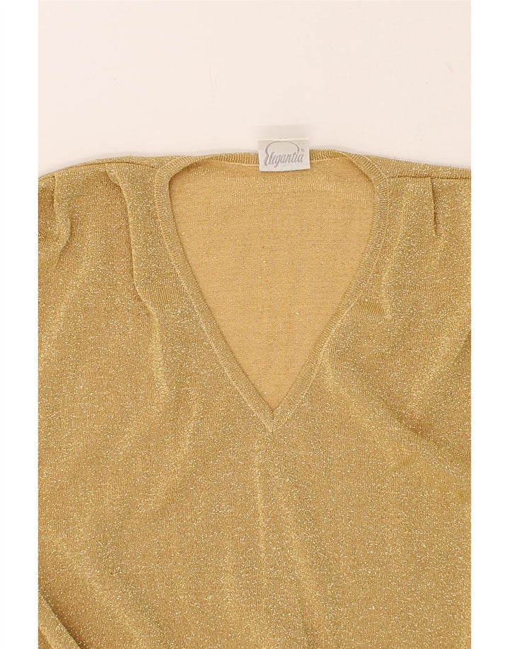 VINTAGE Womens V-Neck Jumper Sweater EU 46 XL Gold Vintage Vintage and Second-Hand Vintage from Messina Hembry 