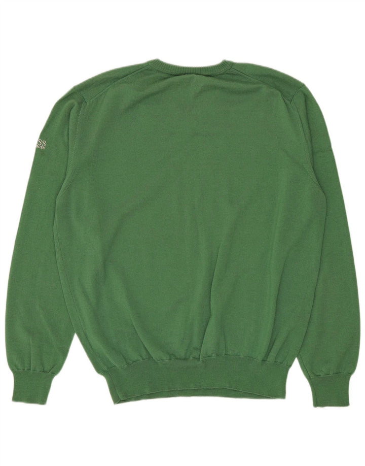 HUGO BOSS Mens V-Neck Jumper Sweater Large Green