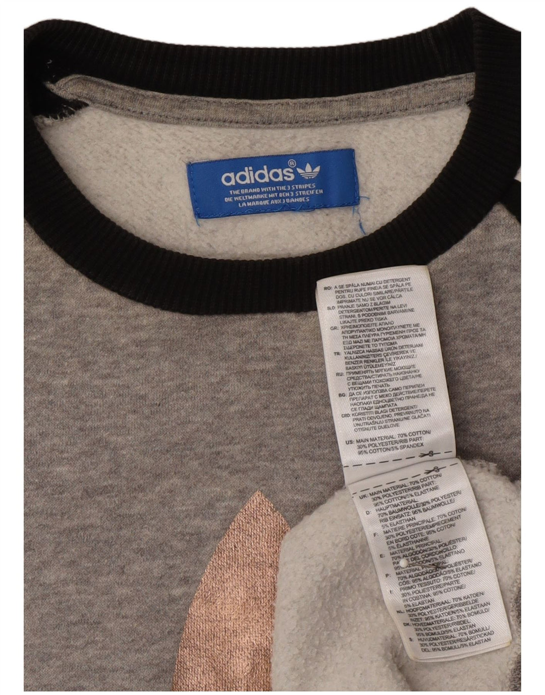 ADIDAS Womens Graphic Sweatshirt Jumper UK 14 Medium Grey Colourblock