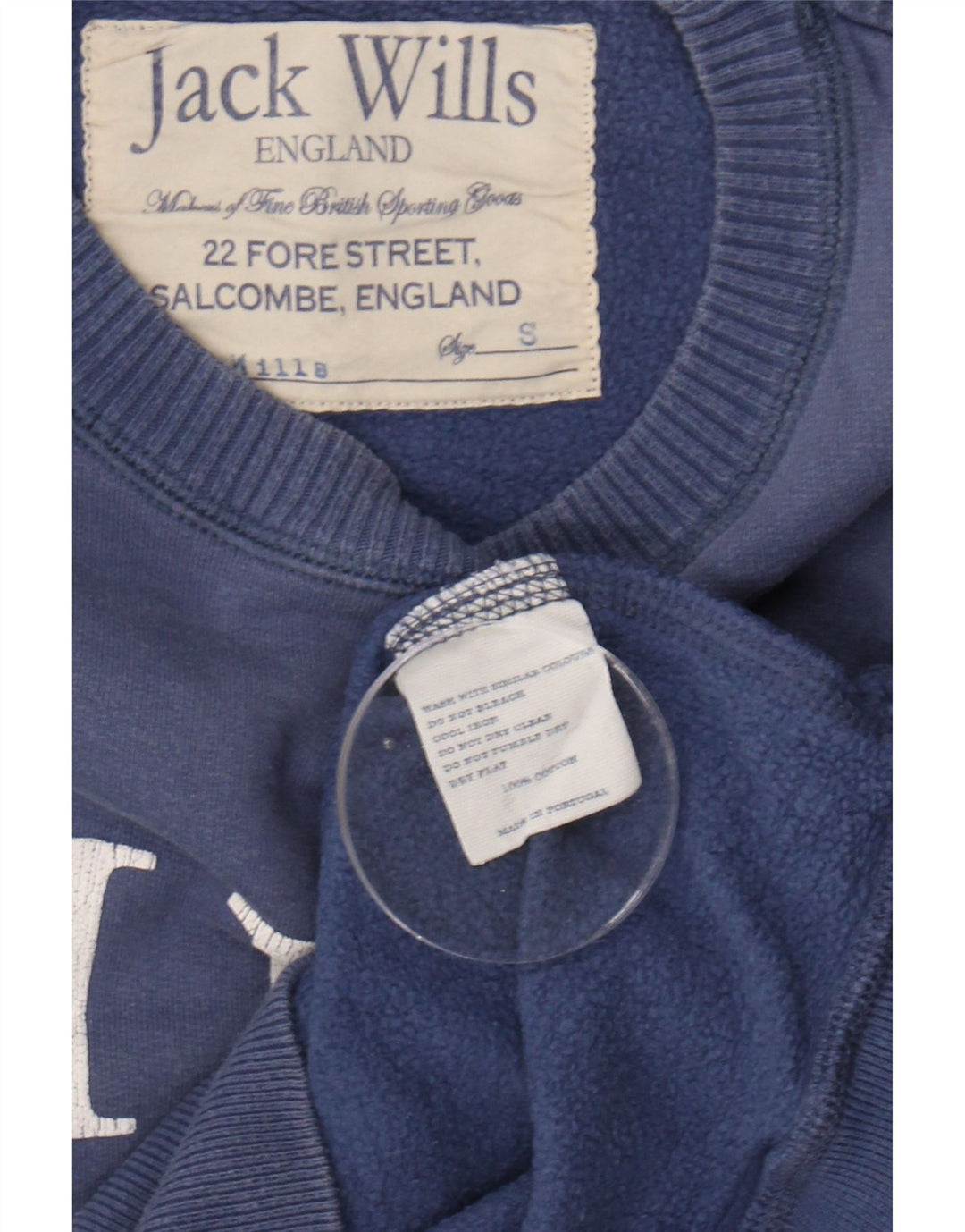 JACK WILLS Mens Graphic Sweatshirt Jumper Small Blue Cotton Vintage Jack Wills and Second-Hand Jack Wills from Messina Hembry 