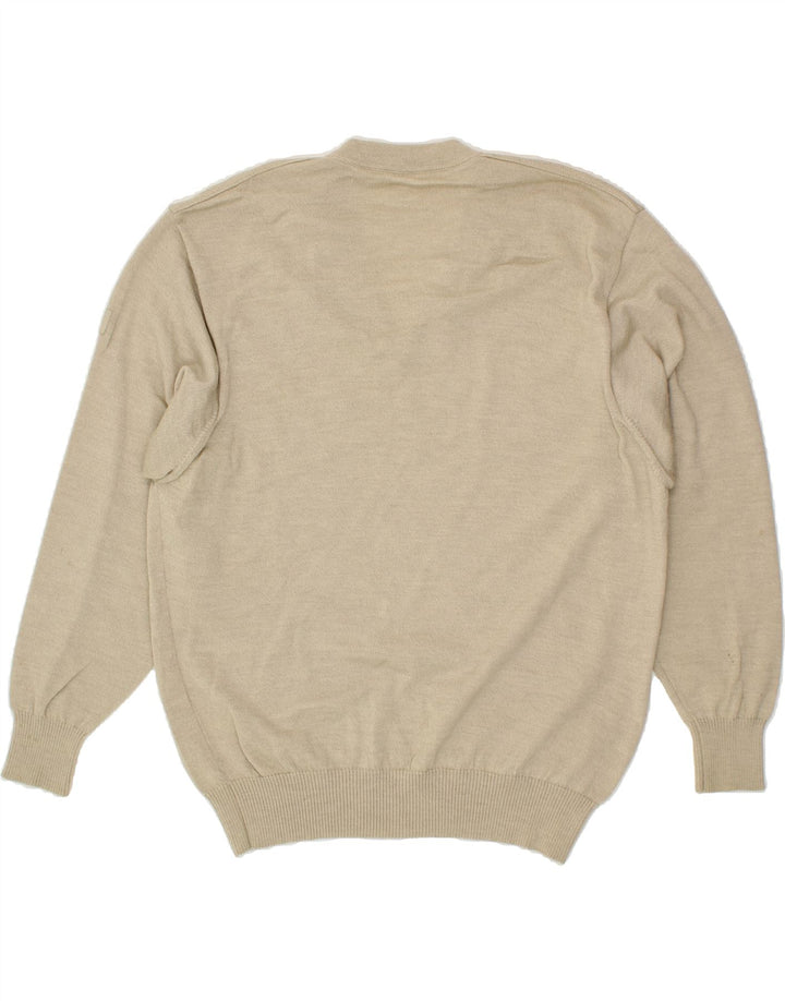 VINTAGE Mens V-Neck Jumper Sweater Large Beige Wool Vintage Vintage and Second-Hand Vintage from Messina Hembry 