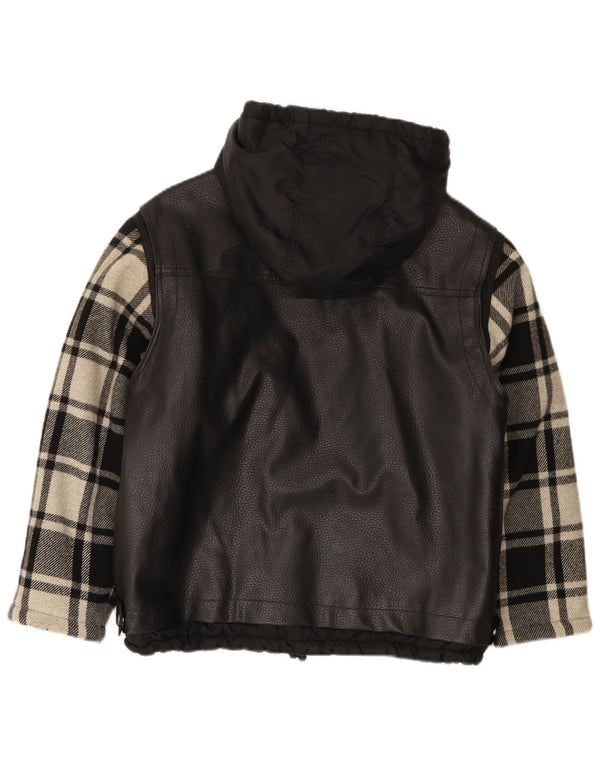 Vintage Boys Hooded Windbreaker Coat 11-12 Years Black Check Polyvinyl