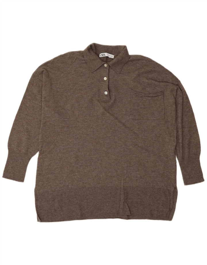 Damski sweter polo ZARA Średni brązowy wełniany