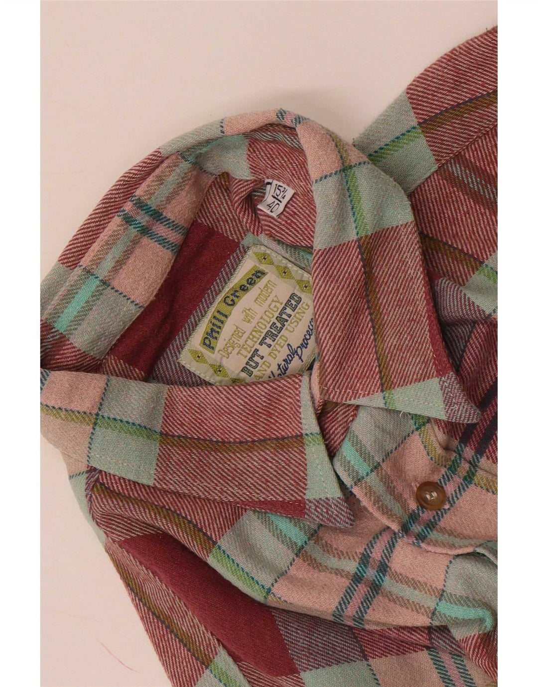 Vintage Mens Flannel Shirt Size 40 15 3/4 Medium Red Check