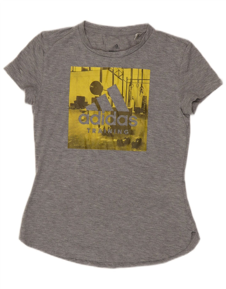 ADIDAS Womens Graphic T-Shirt Top UK 8/10 Small Grey Polyester