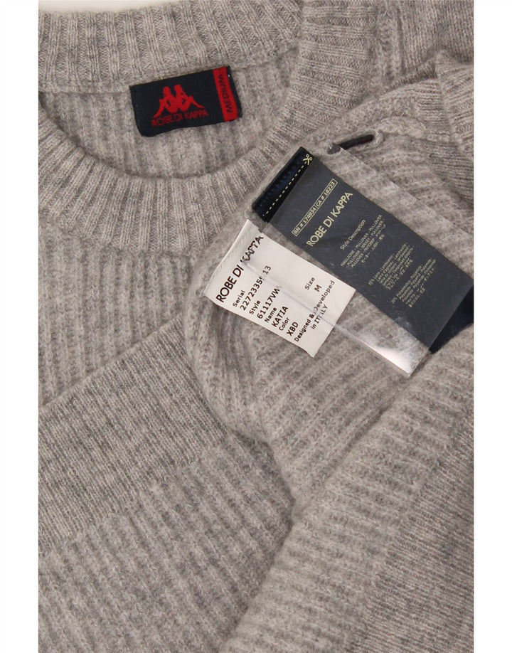KAPPA Womens Oversized Crew Neck Jumper Sweater UK 14 Medium Grey Wool Vintage Kappa and Second-Hand Kappa from Messina Hembry 