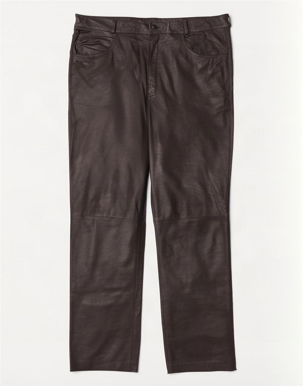 Vintage Womens Straight Leather Trousers W36 L32 Black