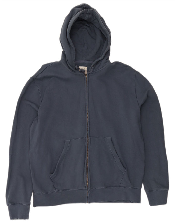 Marks & Spencer Mens Zip Hoodie Sweater Medium Navy Blue Cotton