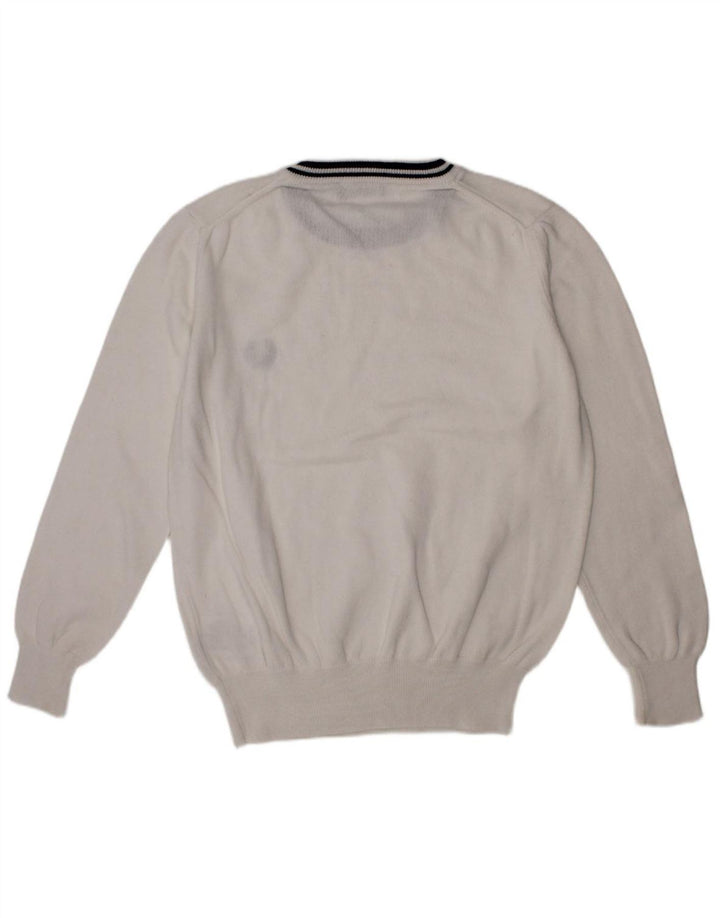 FRED PERRY Boys Crew Neck Jumper Sweater 7-8 Years White Cotton