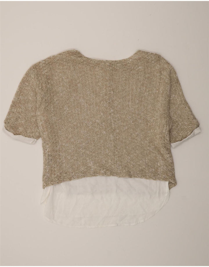 Zara Womens Oversized Crochet Blouse Top UK 14 Medium Beige Colourblock