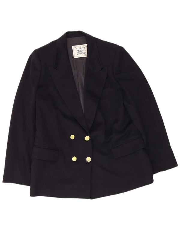 Burberrys Womens Double Breasted Blazer Jacket UK 14 Medium Navy Blue Wool
