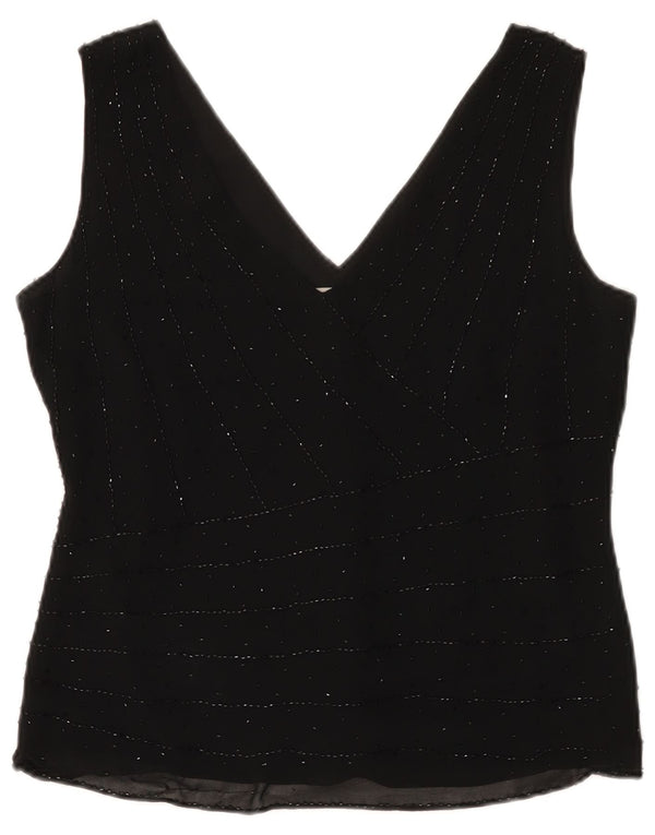 Marks & Spencer Blusa sin mangas para mujer UK 44 Seda negra mediana