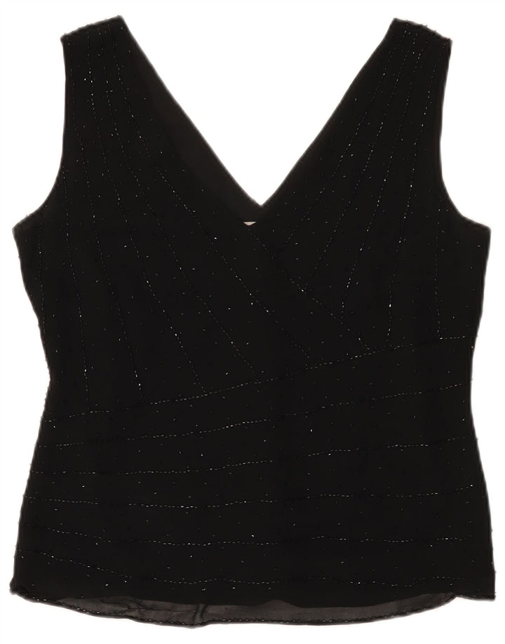 Marks & Spencer Blusa sin mangas para mujer UK 44 Seda negra mediana