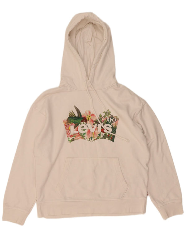 Maglione con cappuccio oversize grafico da donna Levi's UK 10 piccolo cotone bianco