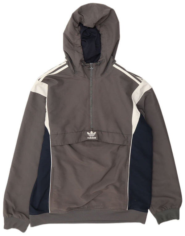 Adidas Veste de survêtement Anorak à capuche pour homme Taille L Gris Colorblock