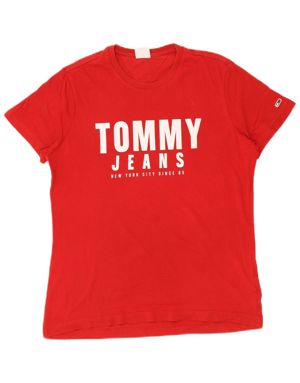 T-shirt grafica da donna Tommy Hilfiger Top UK 12 cotone rosso medio