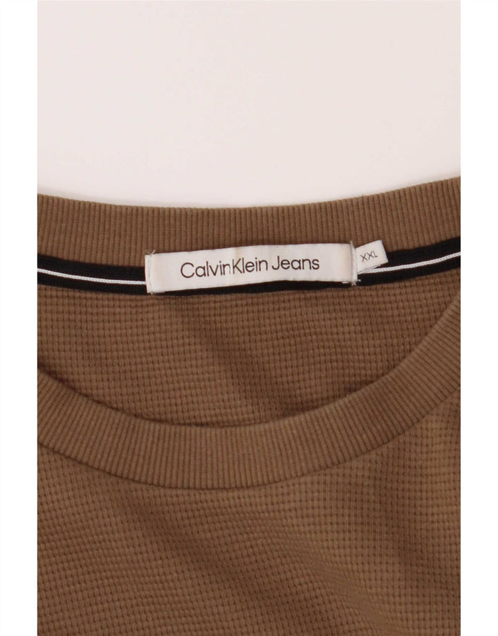 Calvin Klein Mens Top Long Sleeve 2XL Brown Cotton