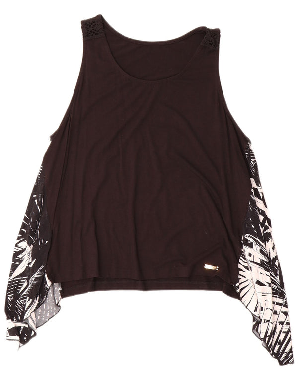 Coveri Débardeur Asymétrique Femme UK 18 XL Noir Floral Viscose