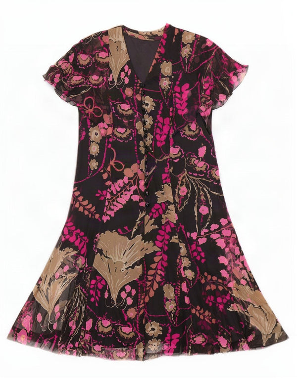 Vintage Womens A-Line Dress IT 46 Large Black Floral