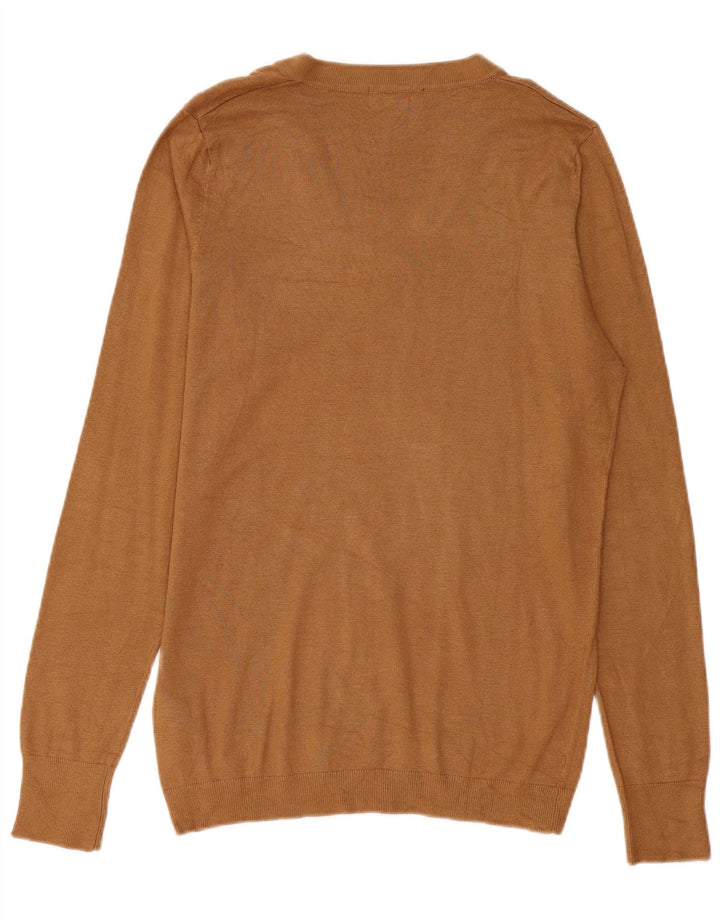 Zara Mens V-Neck Jumper Sweater Large Brown Viscose