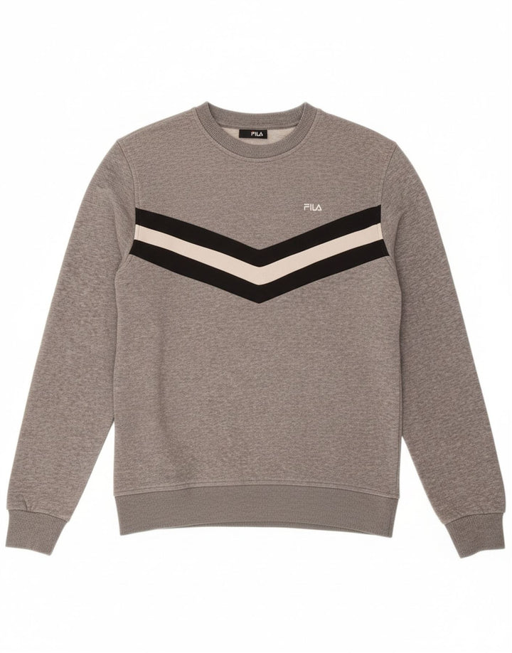 FILA Mens Sweatshirt Jumper XS Grey Striped Cotton Vintage Fila and Second-Hand Fila from Messina Hembry 