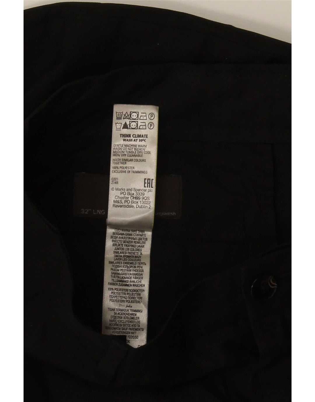 Marks & Spencer Mens Slim Chino Trousers W32 L33 Black Polyester