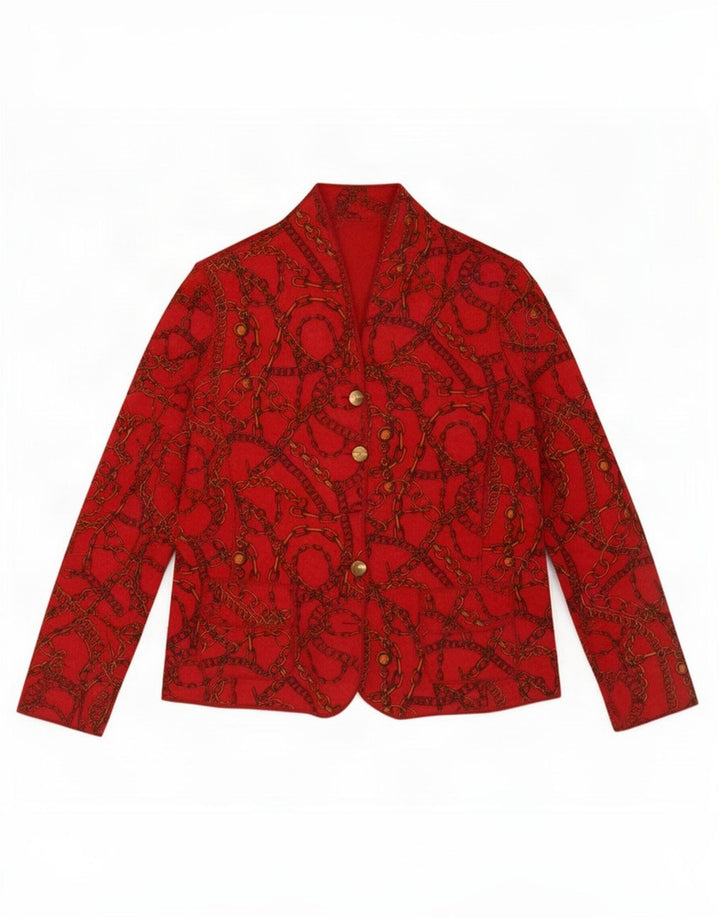 Jaqueta blazer reversível com padrão abstrato feminino vintage Reino Unido 14 vermelho médio
