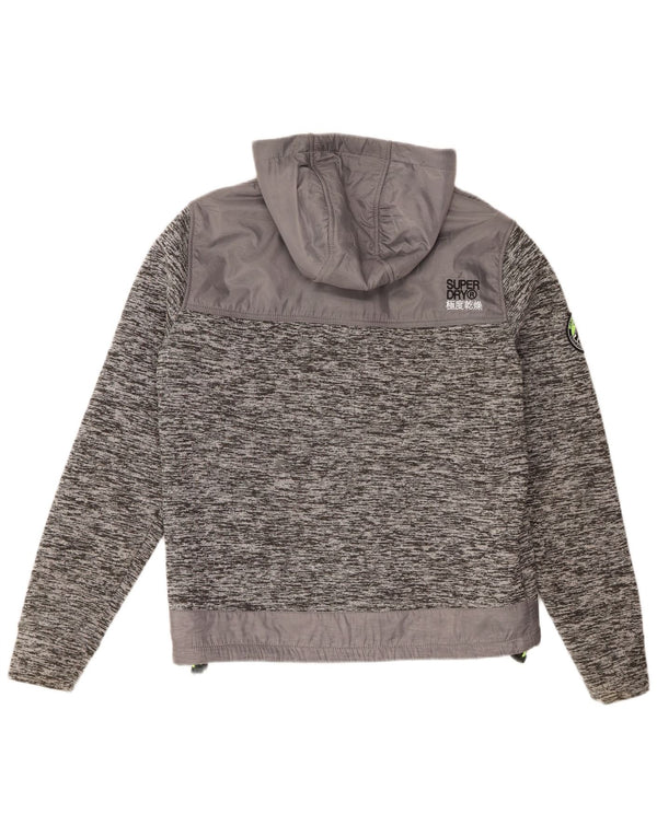 Superdry Mens Hooded Tracksuit Top Jacket Large Grey Flecked Polyester
