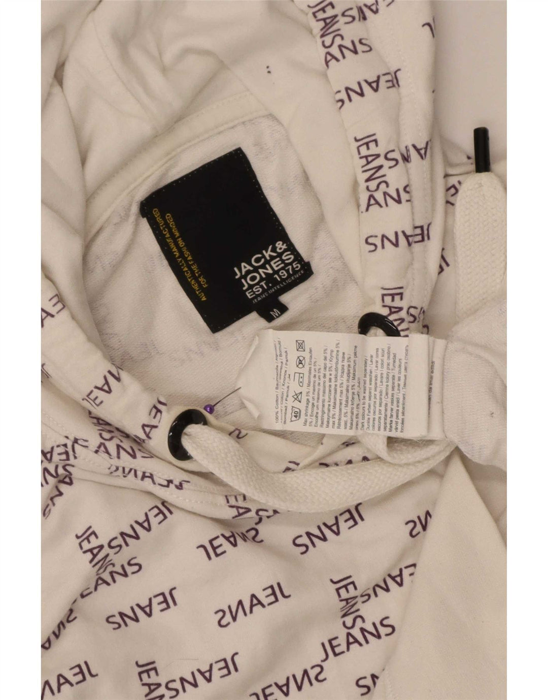 Jack & Jones Mens Graphic Hoodie Jumper Medium White Cotton