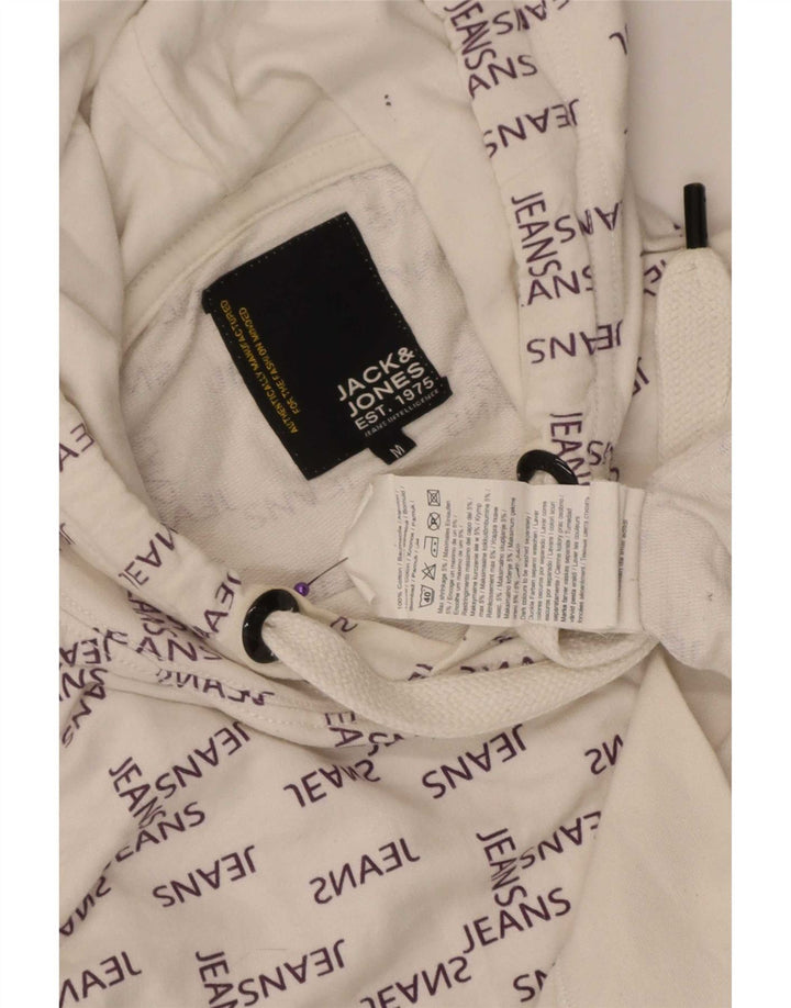 Jack & Jones Mens Graphic Hoodie Jumper Medium White Cotton