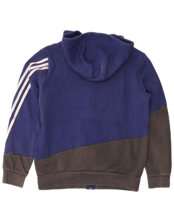 Felpa con cappuccio e zip Adidas da ragazzo 13-14 anni in cotone color block blu navy