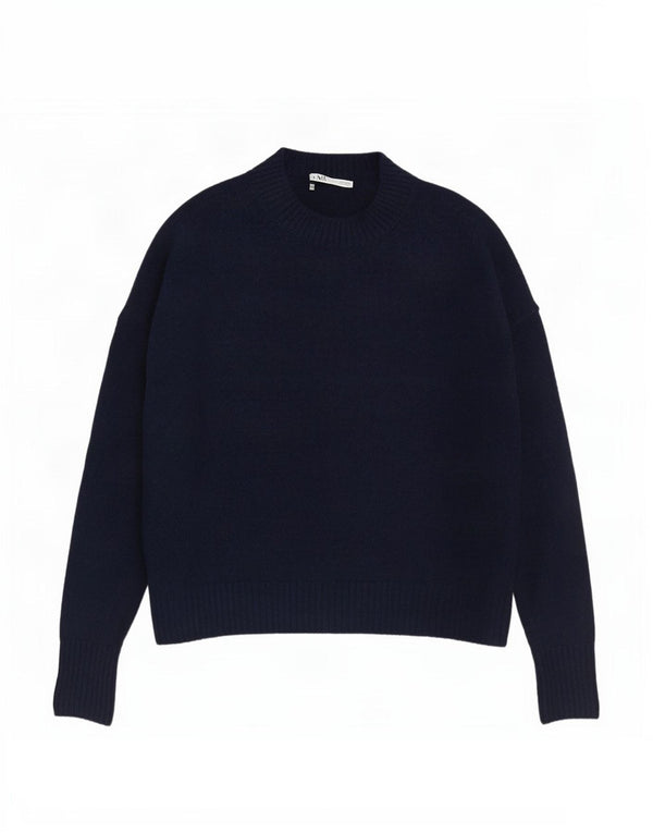 Zara Womens Oversized Crew Neck Jumper Sweater UK 10 Small Navy Blue