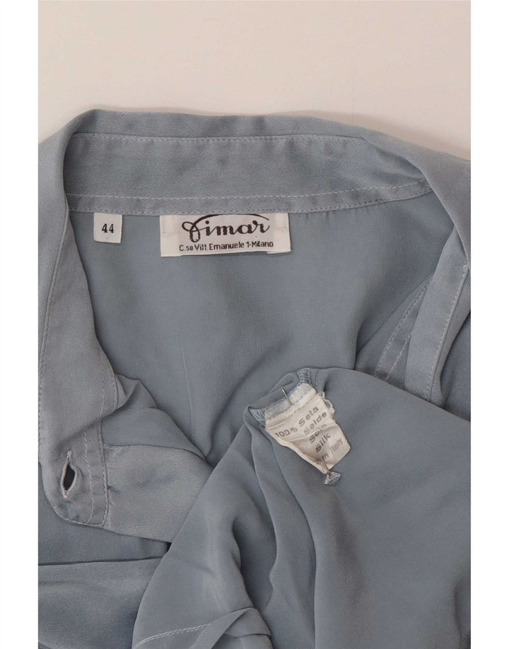 Vintage Dame Crop Shirt Bluse IT 44 Medium Blue Silk