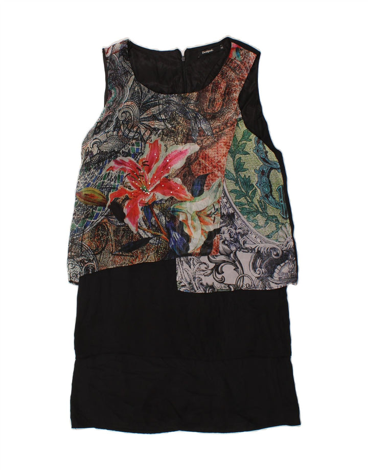 DESIGUAL Womens Sleeveless Shift Dress EU 36 Small Black Floral Polyester Vintage Desigual and Second-Hand Desigual from Messina Hembry 