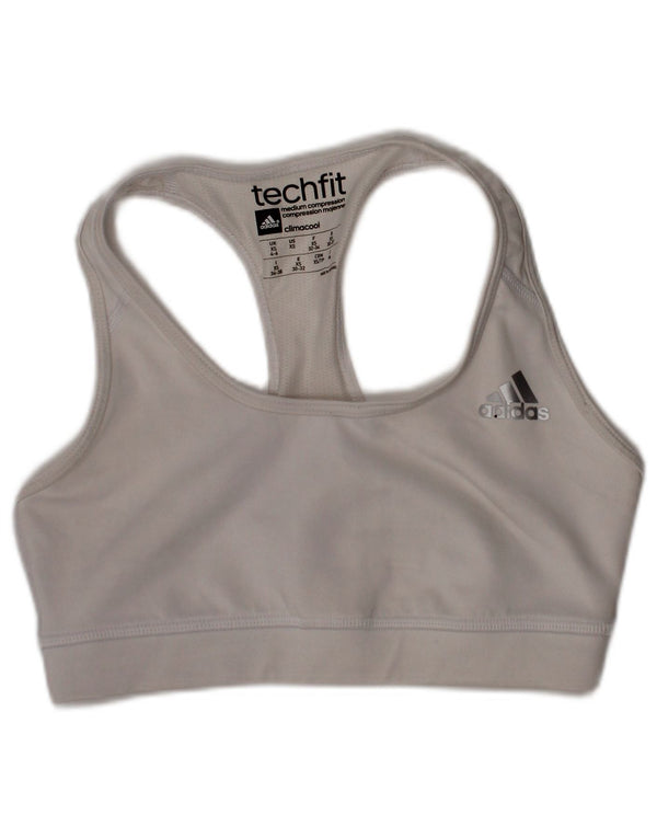 Adidas Womens Tech Fit Sport Bra Top UK 4/6 XS White Polyester Sports