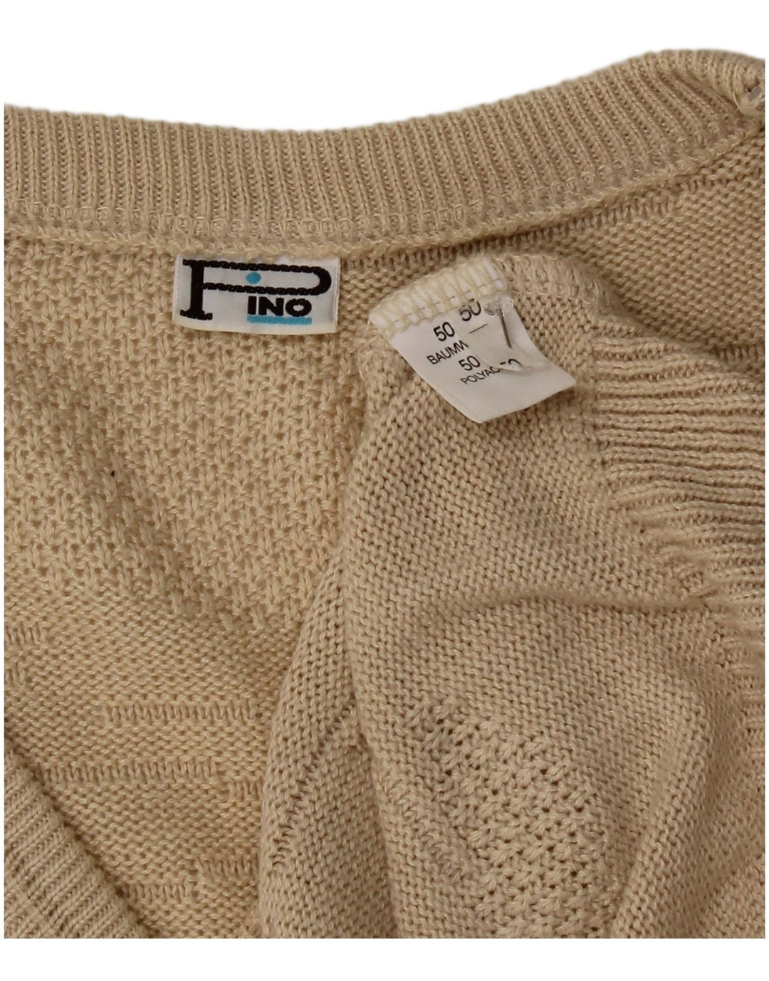 vintage Mens Vest Débardeur IT 50 Coton Beige Moyen