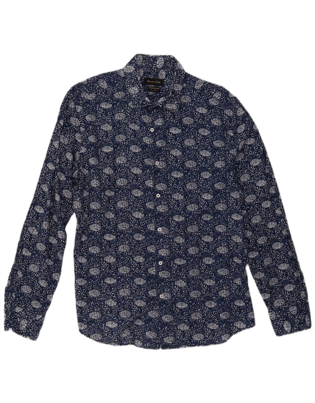 Massimo Dutti Mens Shirt XL Navy Blue Floral