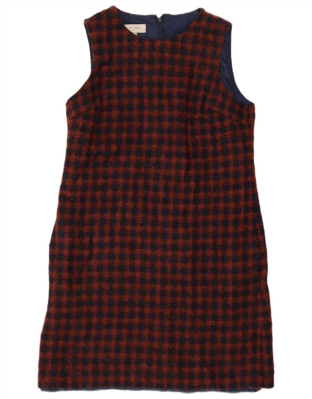 Hobbs Damen ärmelloses Etuikleid UK 12 Medium Marineblau kariert Wolle