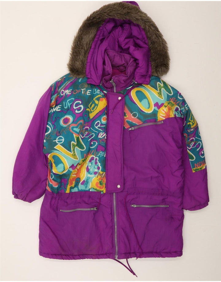 VINTAGE Womens Abstract Pattern Windbreaker Coat IT 46 Large Purple Vintage Vintage and Second-Hand Vintage from Messina Hembry 