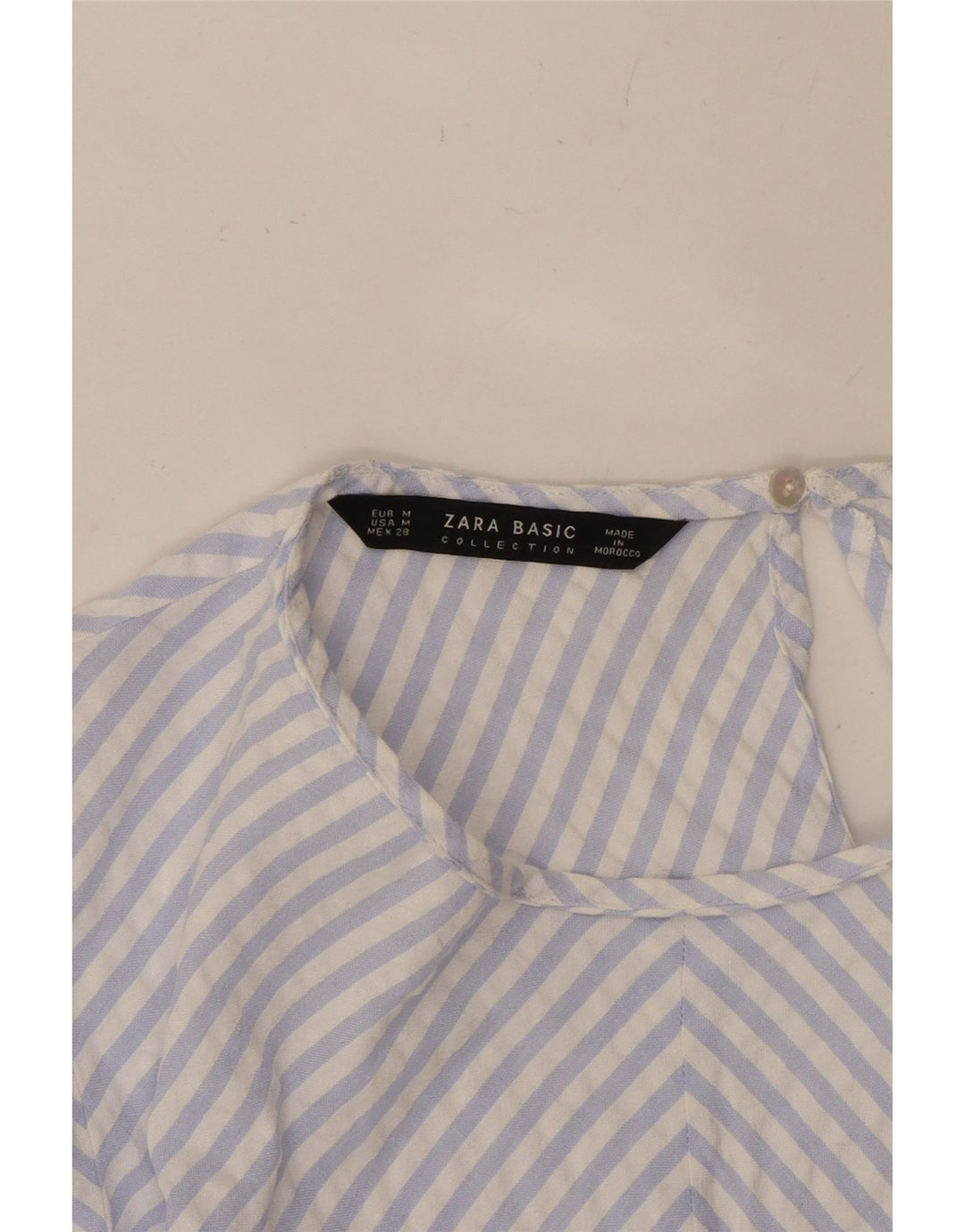 ZARA Womens 3/4 Sleeve Blouse Top UK 12 Medium Blue Striped
