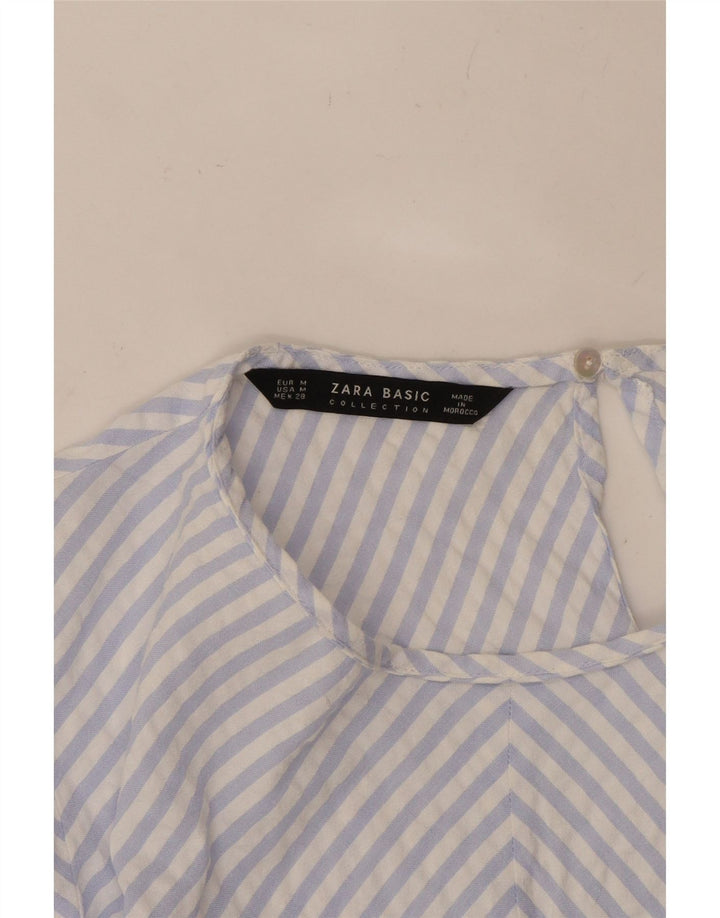 ZARA Womens 3/4 Sleeve Blouse Top UK 12 Medium Blue Striped