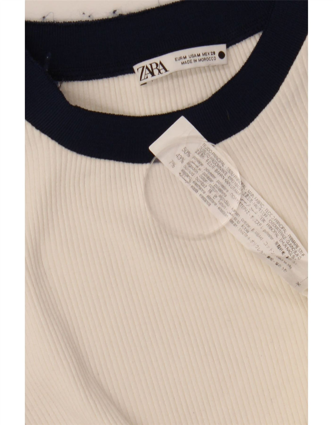 Zara Womens T-Shirt Top UK 12 Medium White Colourblock Polyester