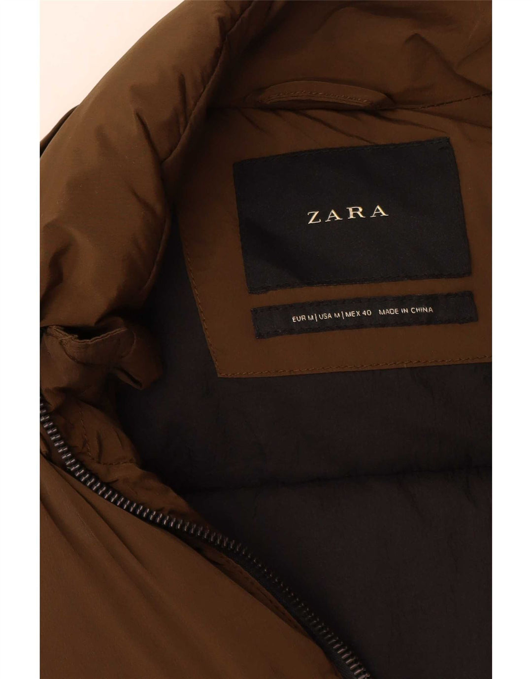 Zara Mens Padded Coat UK 38 Medium Khaki Nylon Biker