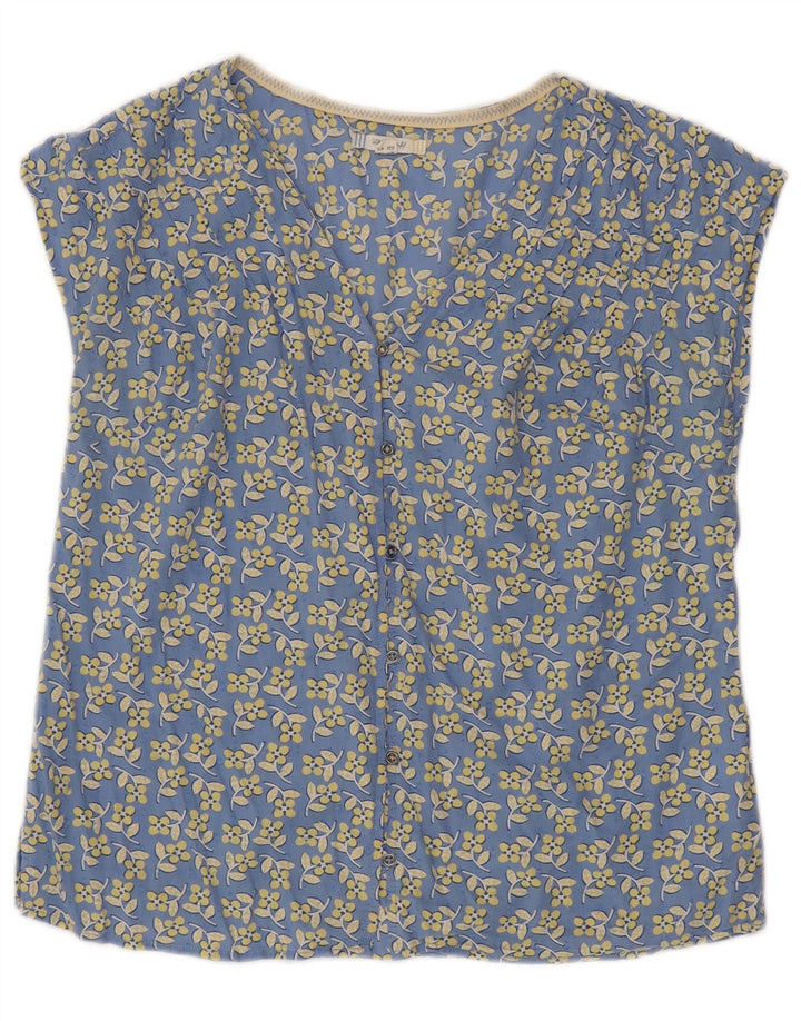 White Stuff Dame Kortærmet Bluse Top UK 12 Medium Blue Floral