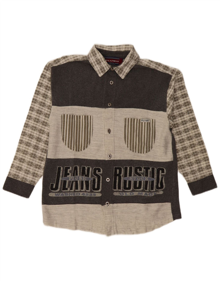Vintage Mens Graphic Flannel Shirt Medium Grey Check Cotton