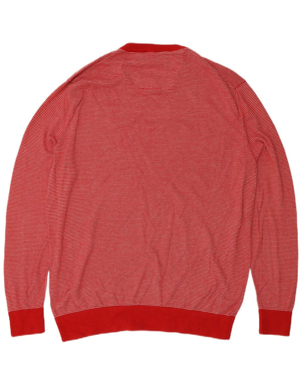 Nautica Mens Crew Neck Jumper Sweater Large Red Pinstripe Cotton