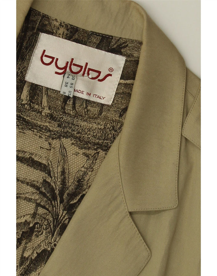 BYBLOS Womens Military 3 Button Longline Blazer Jacket US 8 Medium Khaki Vintage Byblos and Second-Hand Byblos from Messina Hembry 