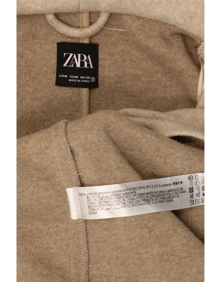 Zara Overfrakke med hætte til kvinder UK 14 Medium Beige Polyester