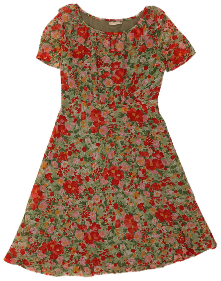 Vintage Womens A-Line Dress UK 12 Medium Multicoloured Floral Polyamide